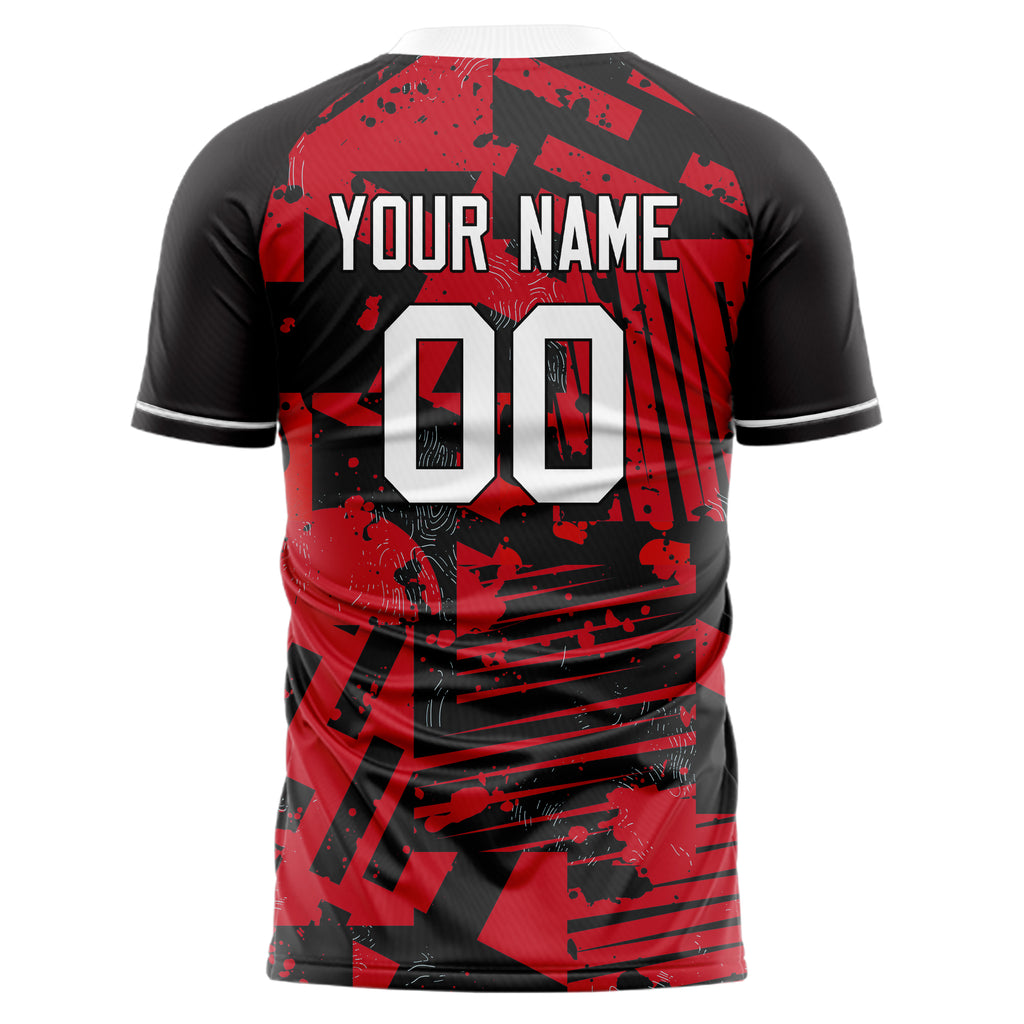 Personalized Red & Black Pattern Soccer Jersey