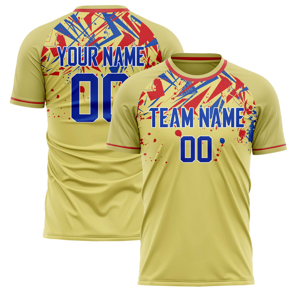 Personalized Cream & Royal Pattern Soccer Jersey