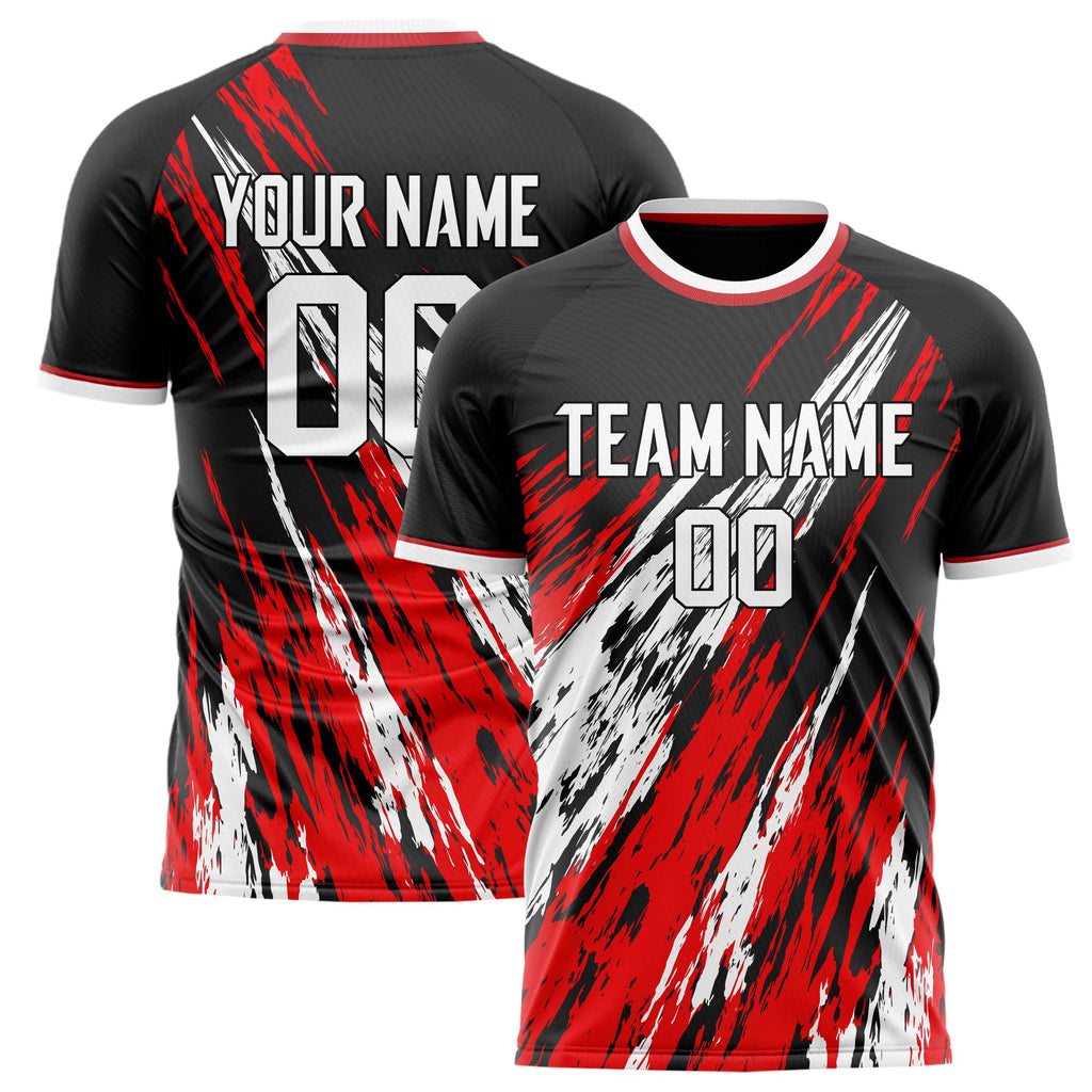 Personalized Black & Red Pattern Soccer Jersey