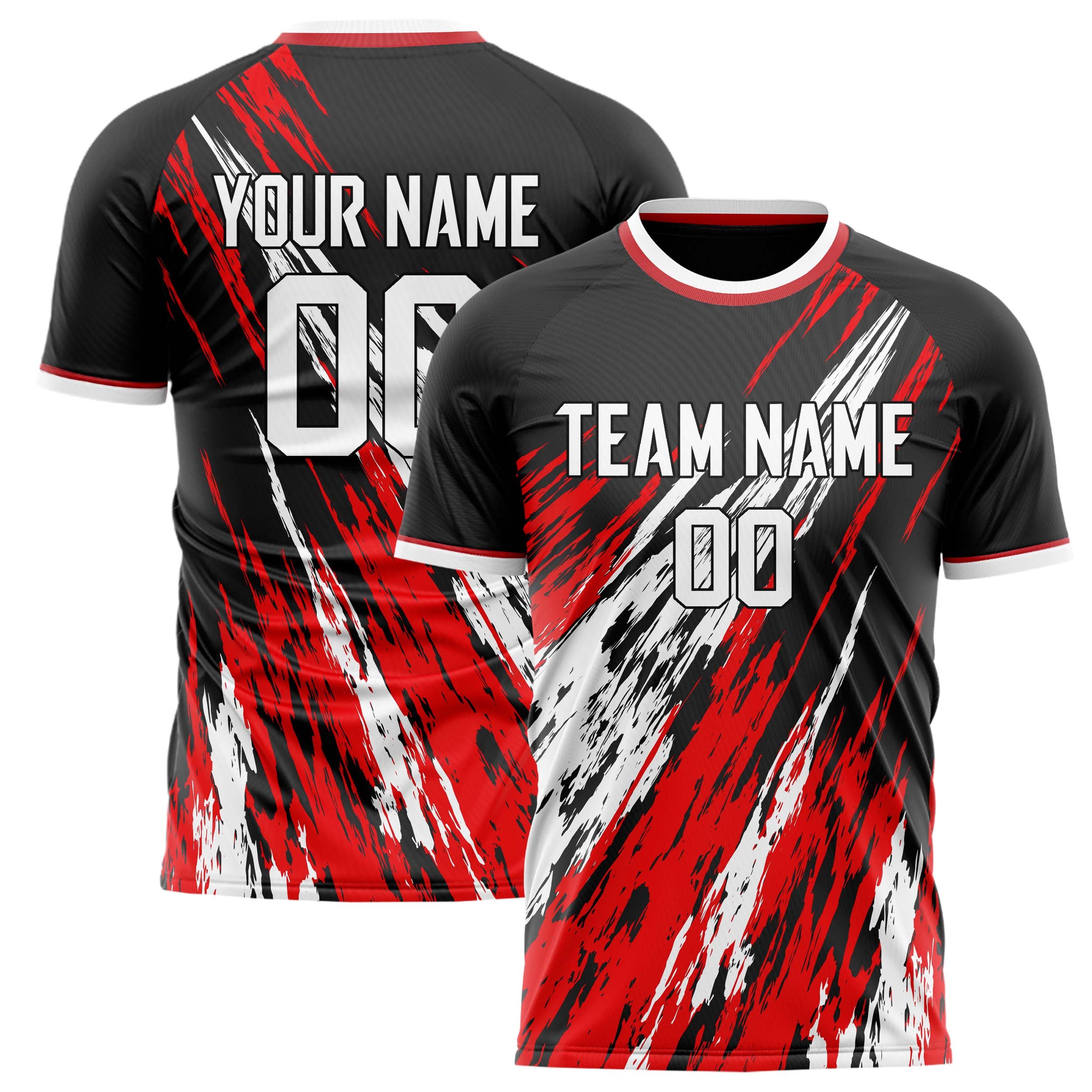 Personalized Black & Red Pattern Soccer Jersey