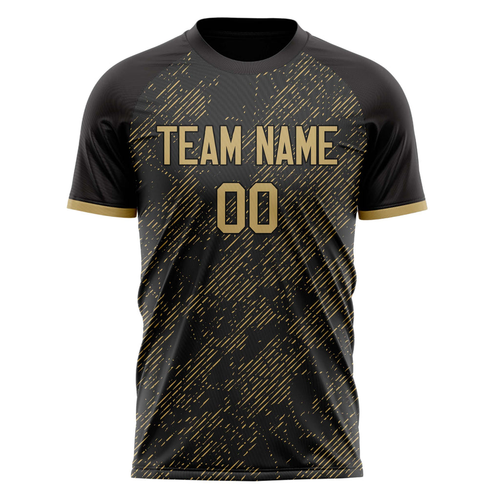 Personalized Black & Old Gold Pattern Soccer Jersey