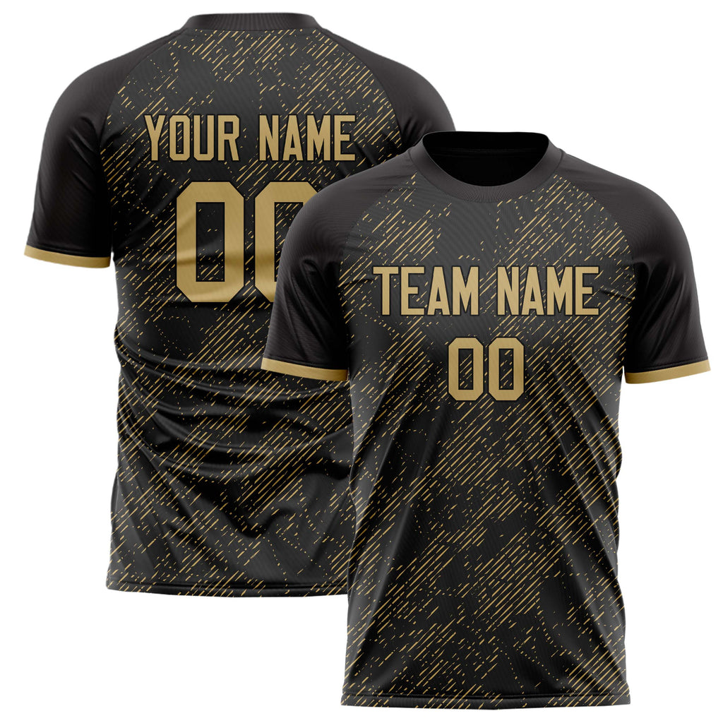 Personalized Black & Old Gold Pattern Soccer Jersey
