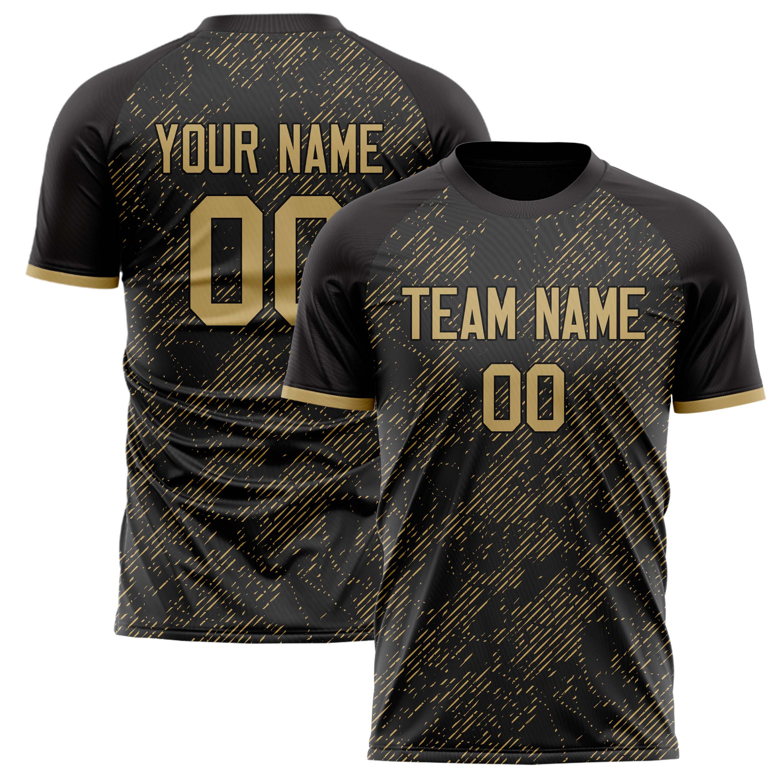 Personalized Black & Old Gold Pattern Soccer Jersey