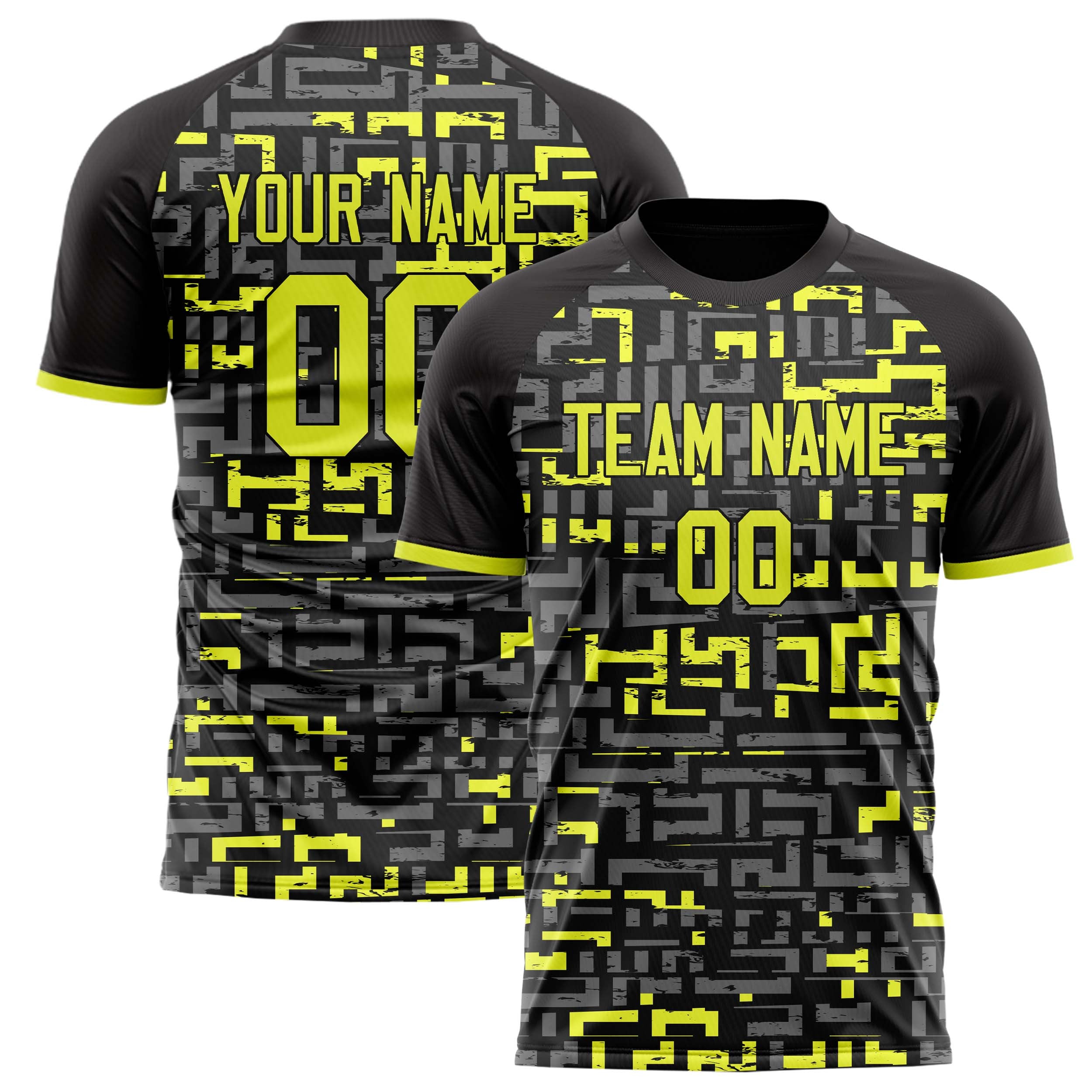 Personalized Black & Yellow Pattern Soccer Jersey