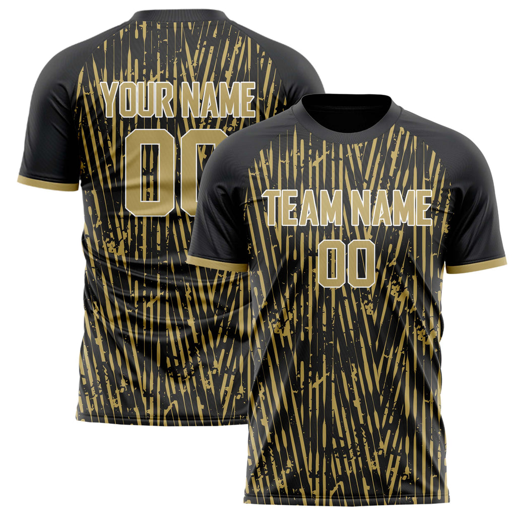 Personalized Black & Old Gold Pattern Soccer Jersey