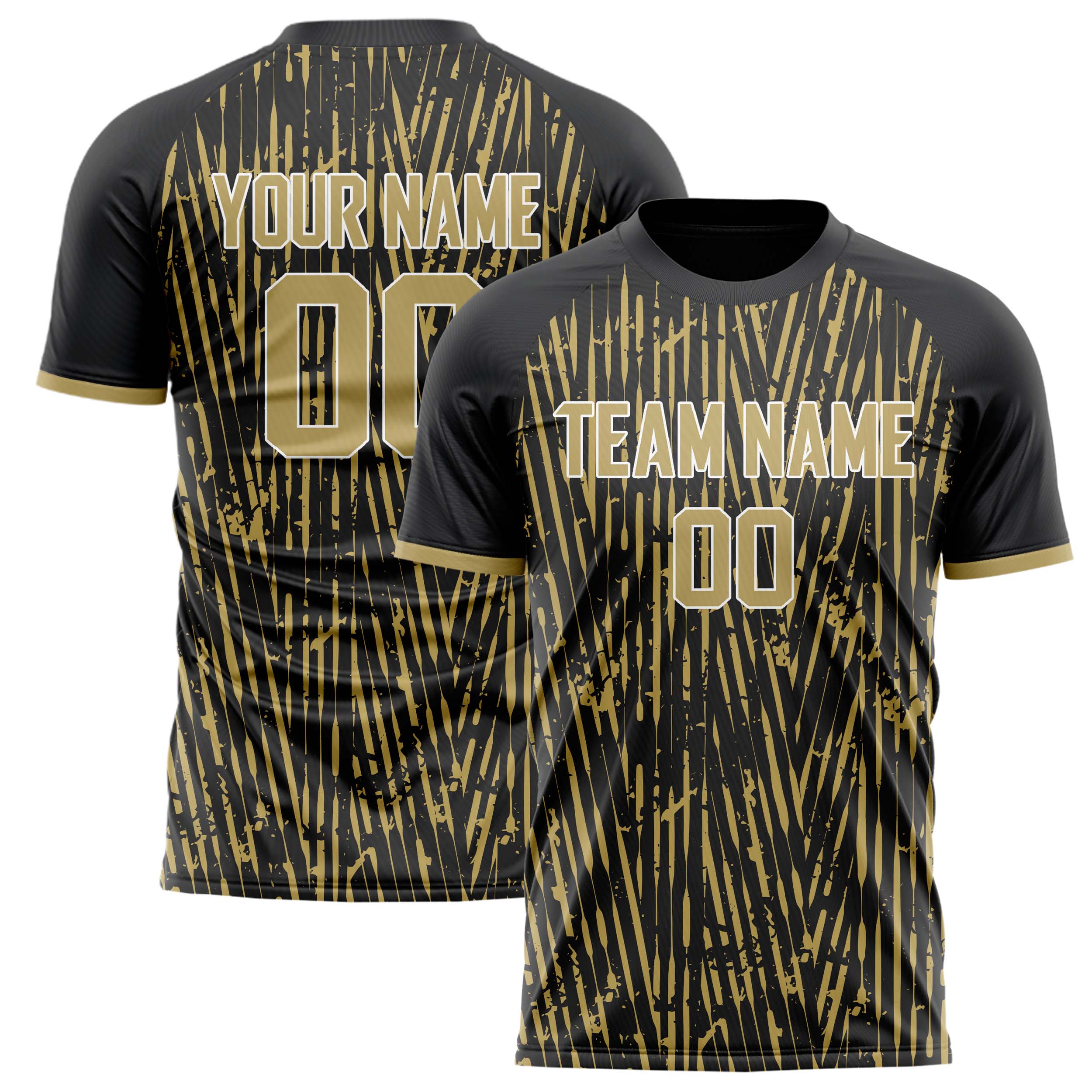 Personalized Black & Old Gold Pattern Soccer Jersey