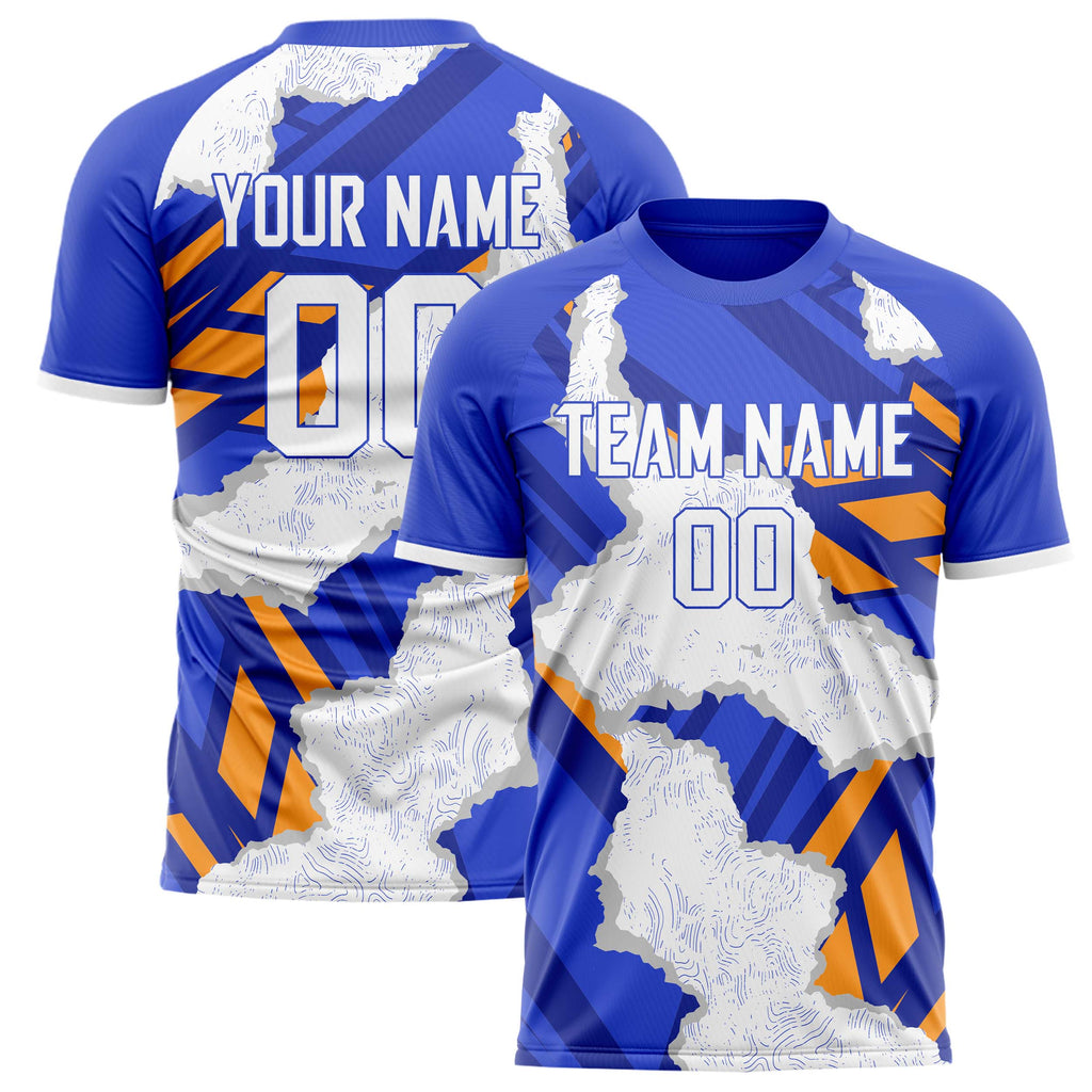 Personalized White & Blue Pattern Soccer Jersey