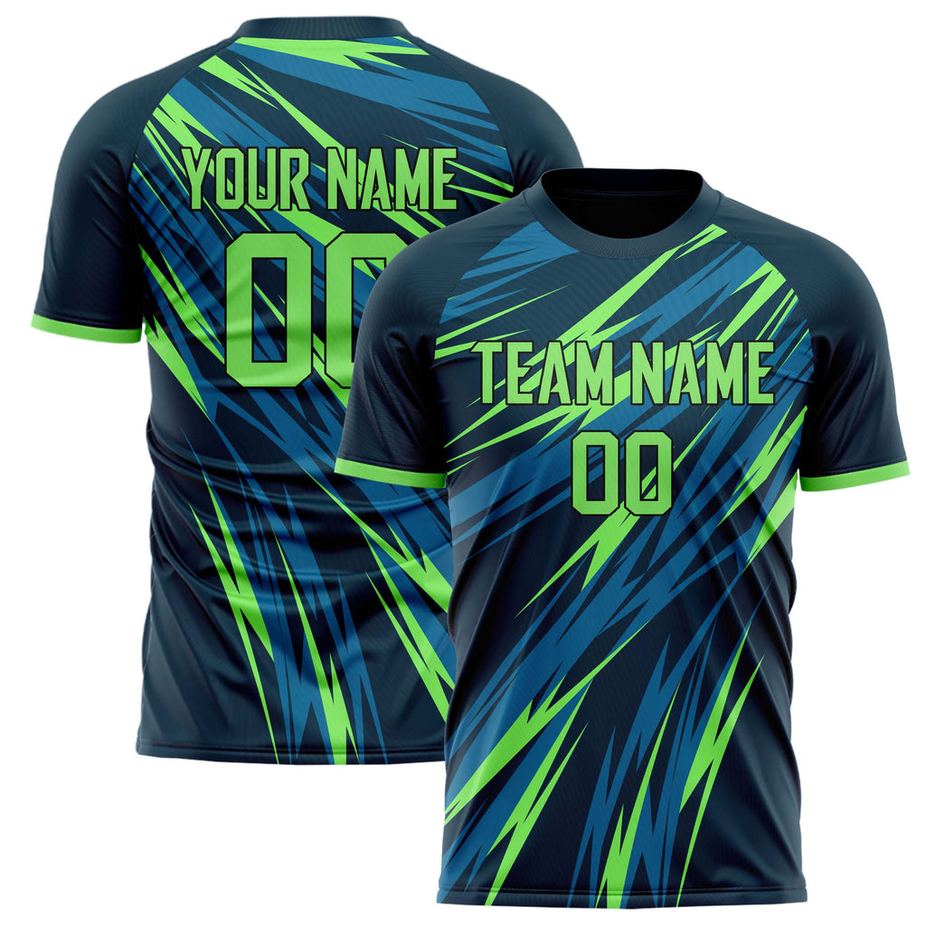 Personalized Navy & Neon Green Pattern Soccer Jersey