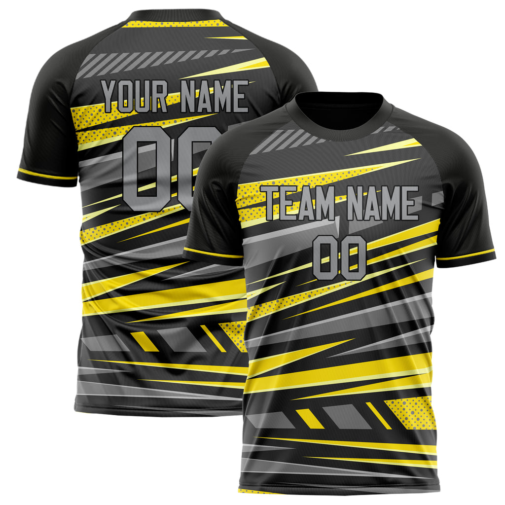 Personalized Gray & Yellow Pattern Soccer Jersey