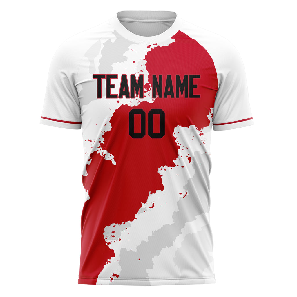 Personalized White & Red Pattern Soccer Jersey