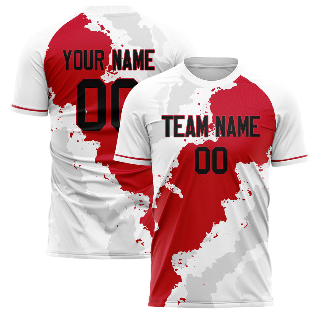 Personalized White & Red Pattern Soccer Jersey