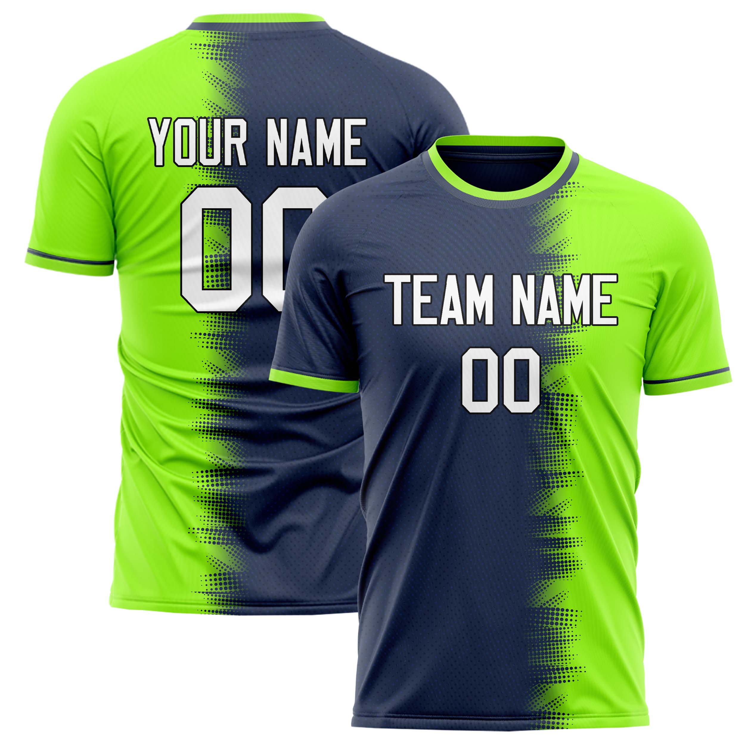 Personalized Navy & Neon Green Pattern Soccer Jersey