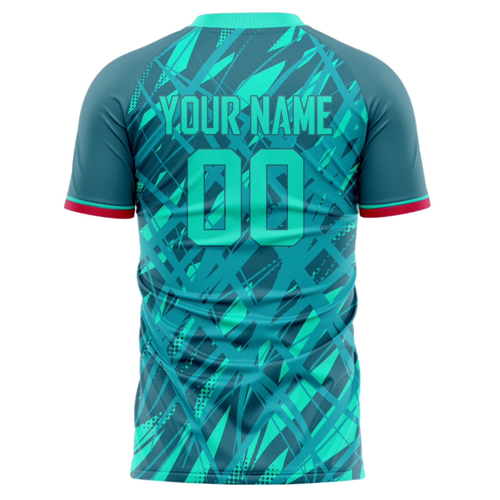 Personalized Teal & Red Pattern Soccer Jersey
