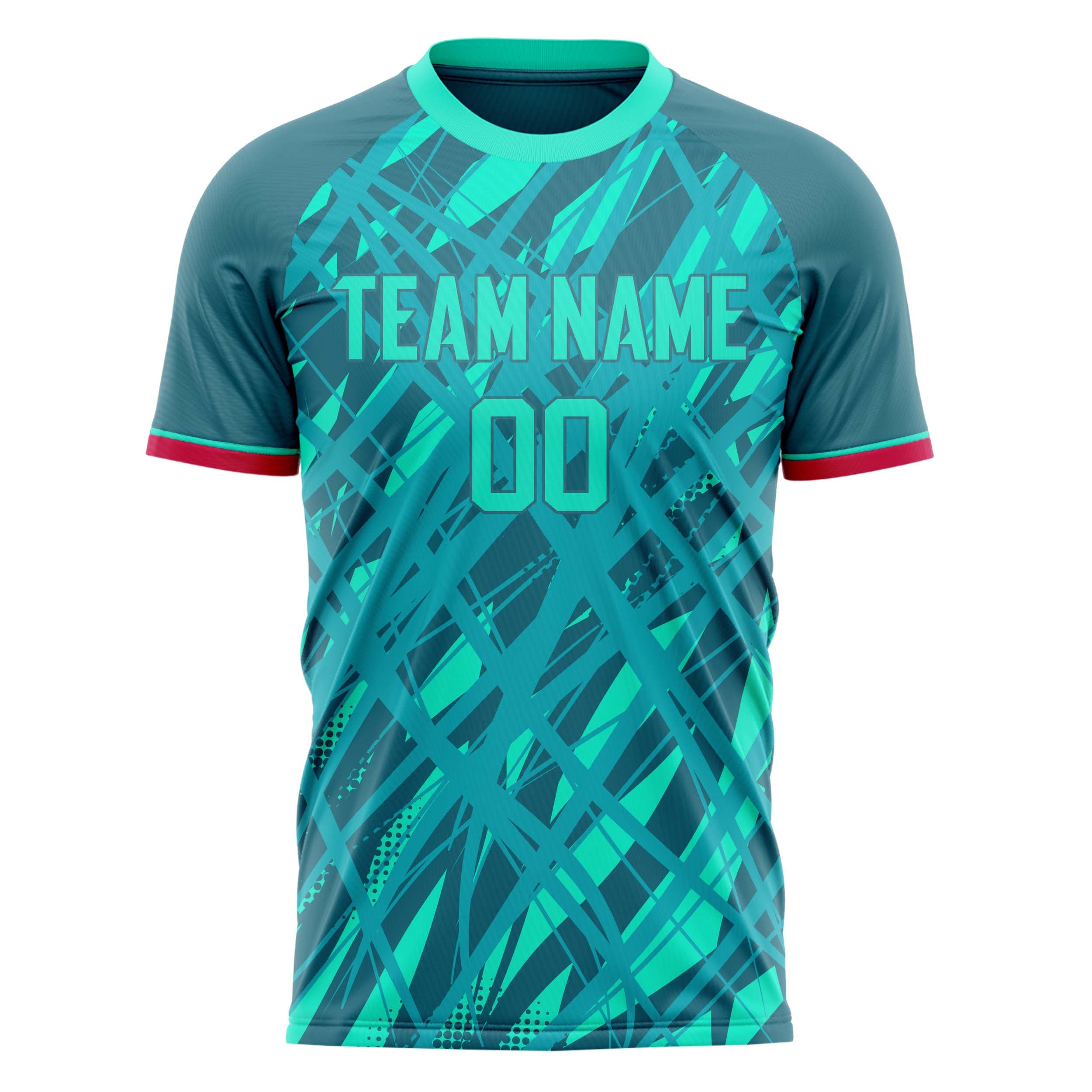 Personalized Teal & Red Pattern Soccer Jersey