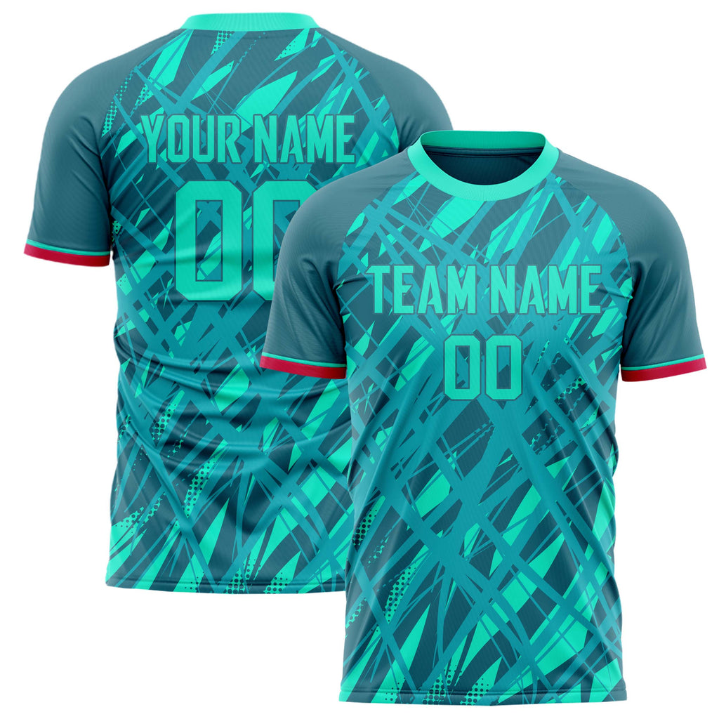 Personalized Teal & Red Pattern Soccer Jersey