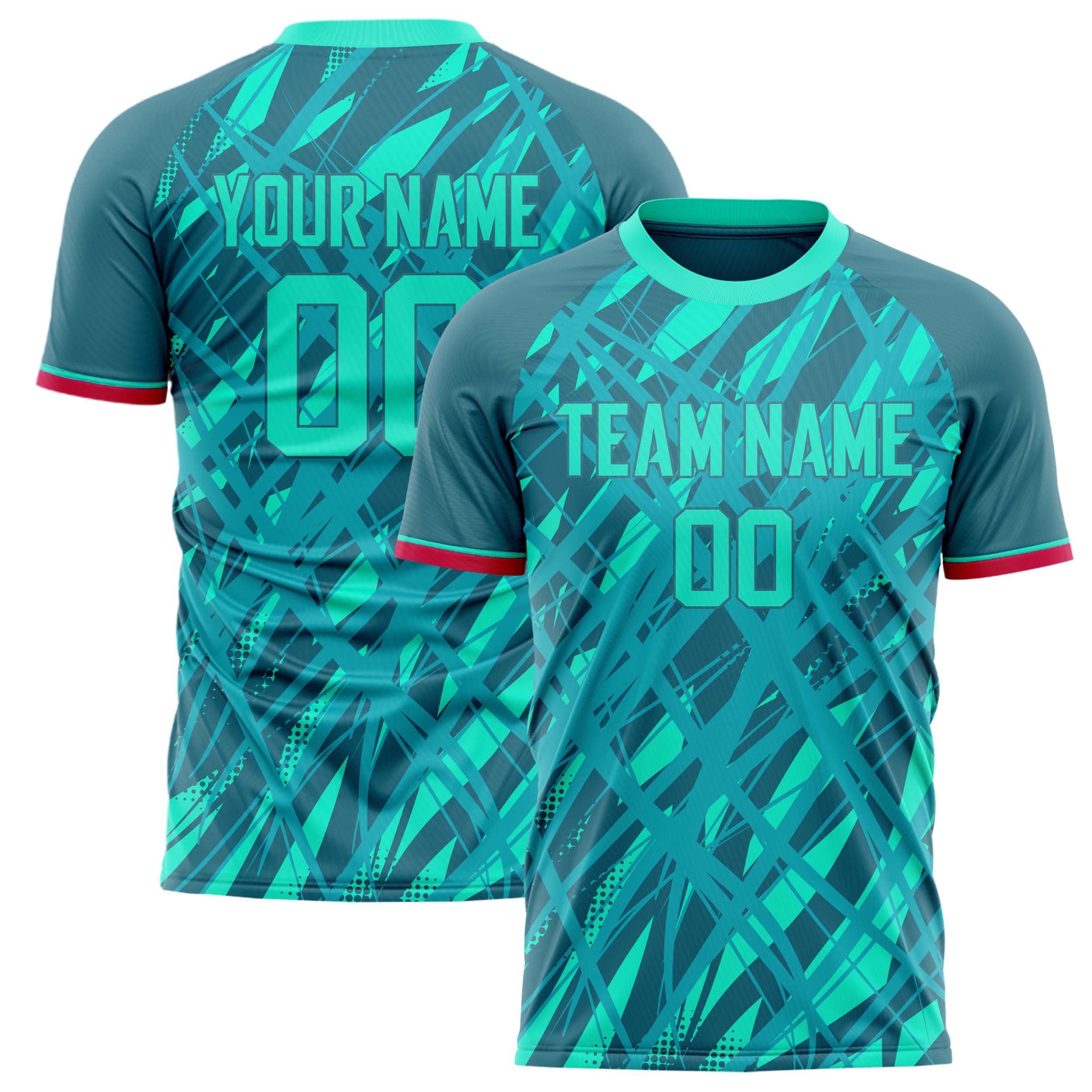 Personalized Teal & Red Pattern Soccer Jersey
