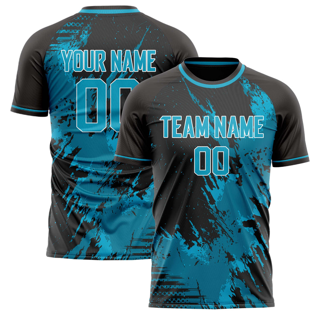 Personalized Teal & Black Pattern Soccer Jersey