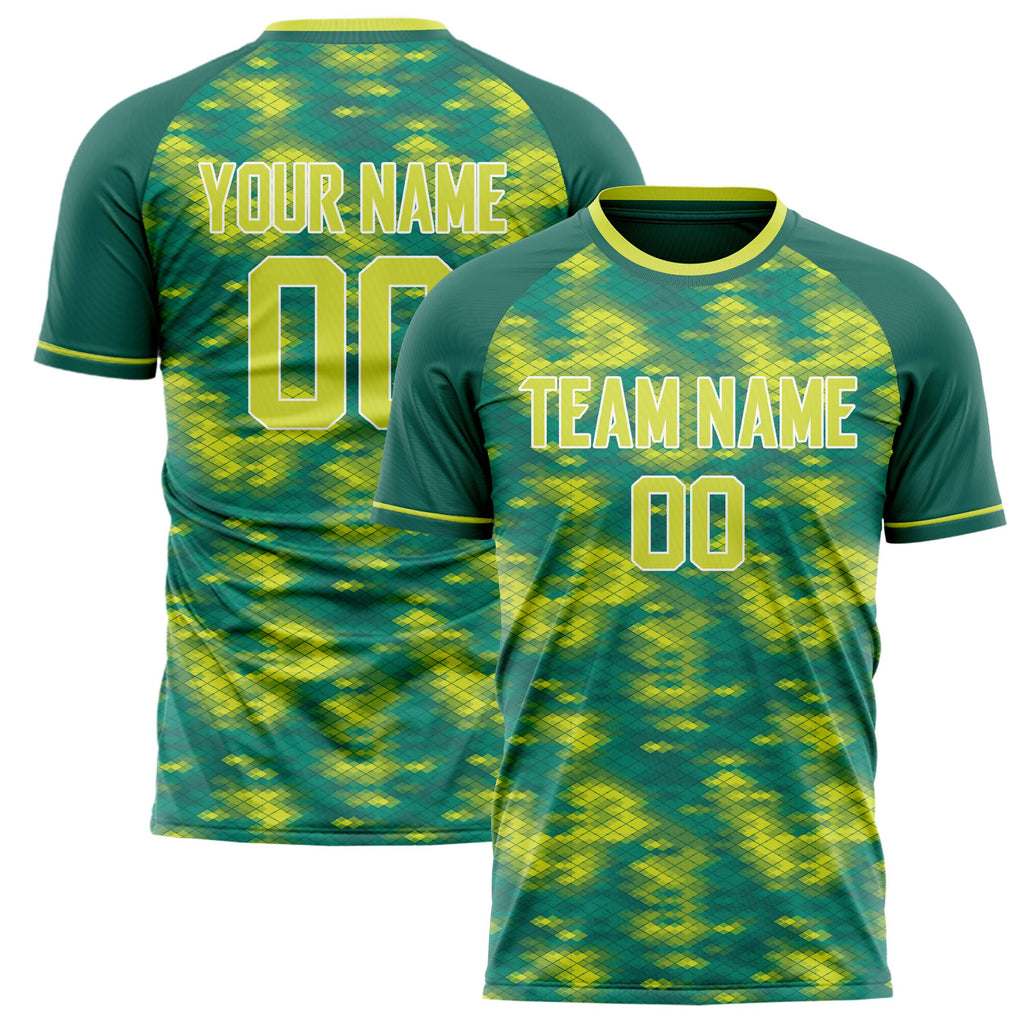 Personalized Teal & Green Pattern Soccer Jersey