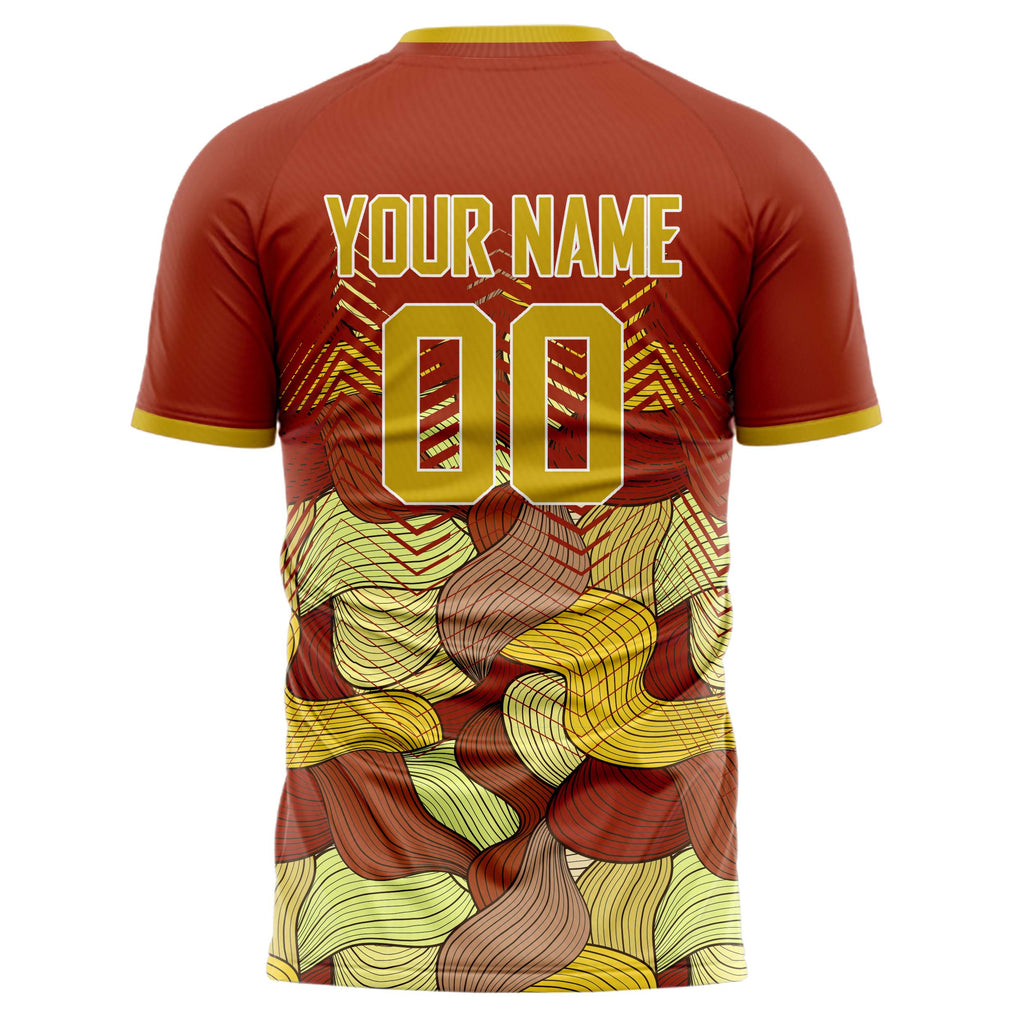 Personalized Red & Old Gold Pattern Soccer Jersey