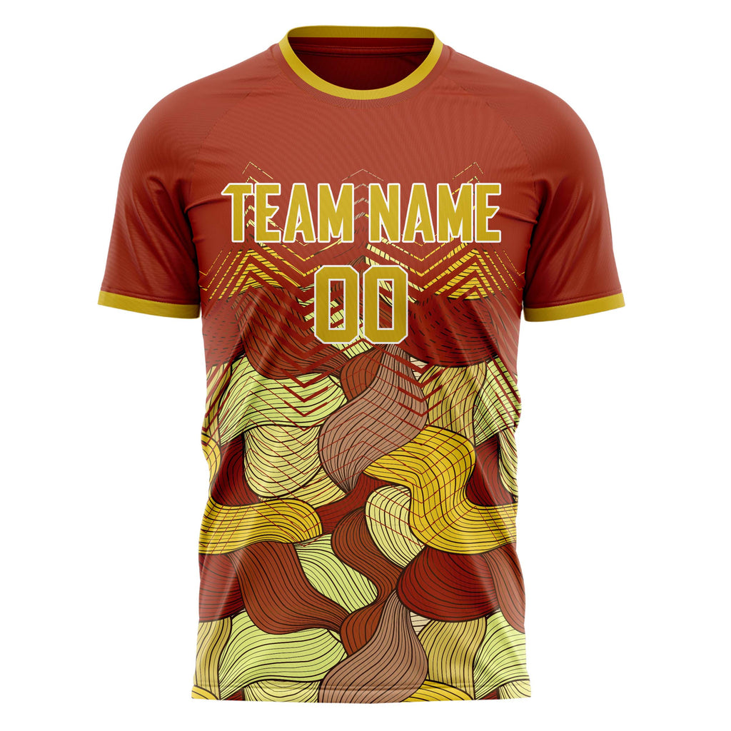 Personalized Red & Old Gold Pattern Soccer Jersey