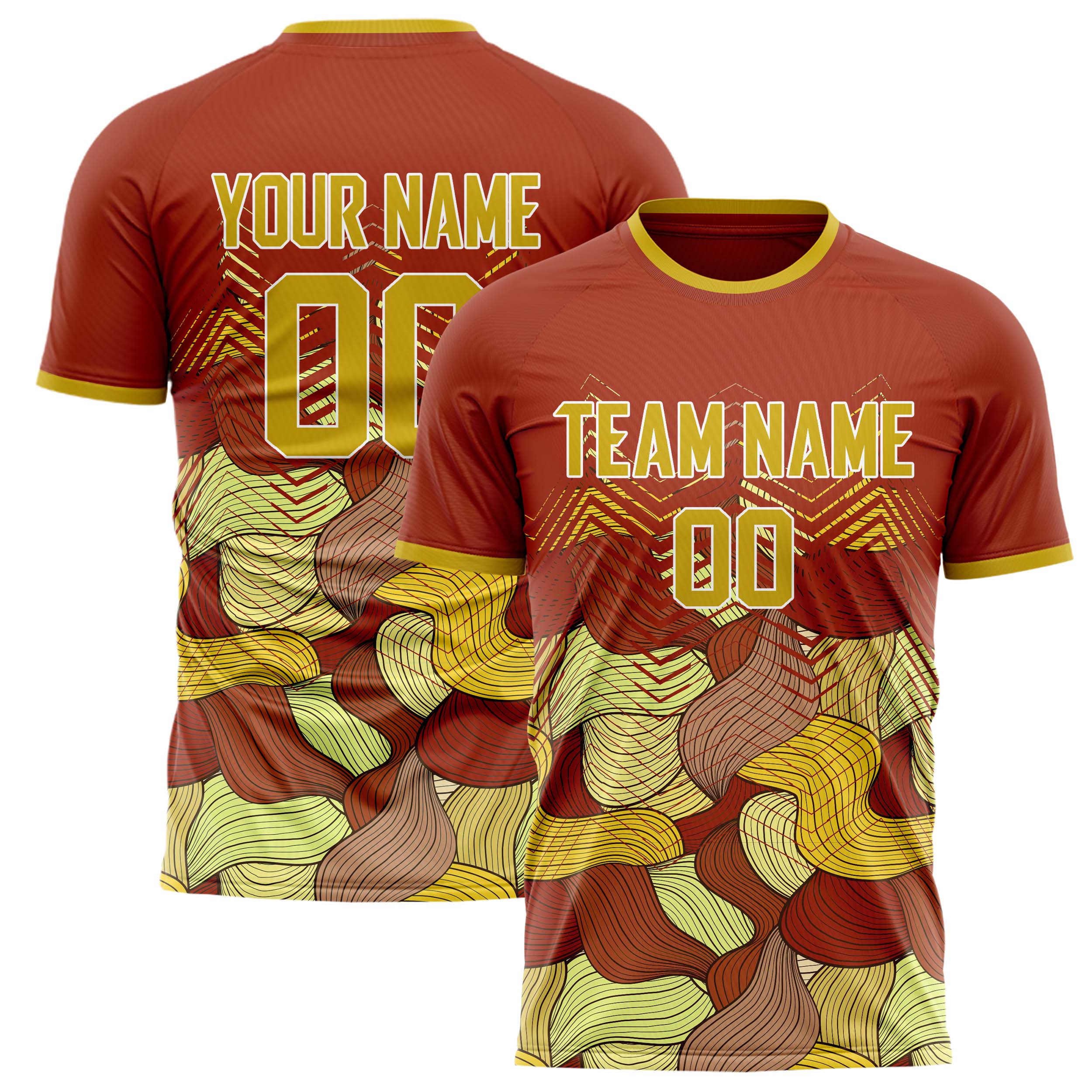 Personalized Red & Old Gold Pattern Soccer Jersey