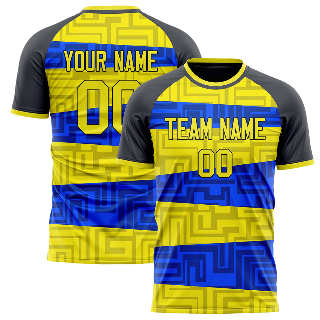 Personalized Yellow & Blue Pattern Soccer Jersey