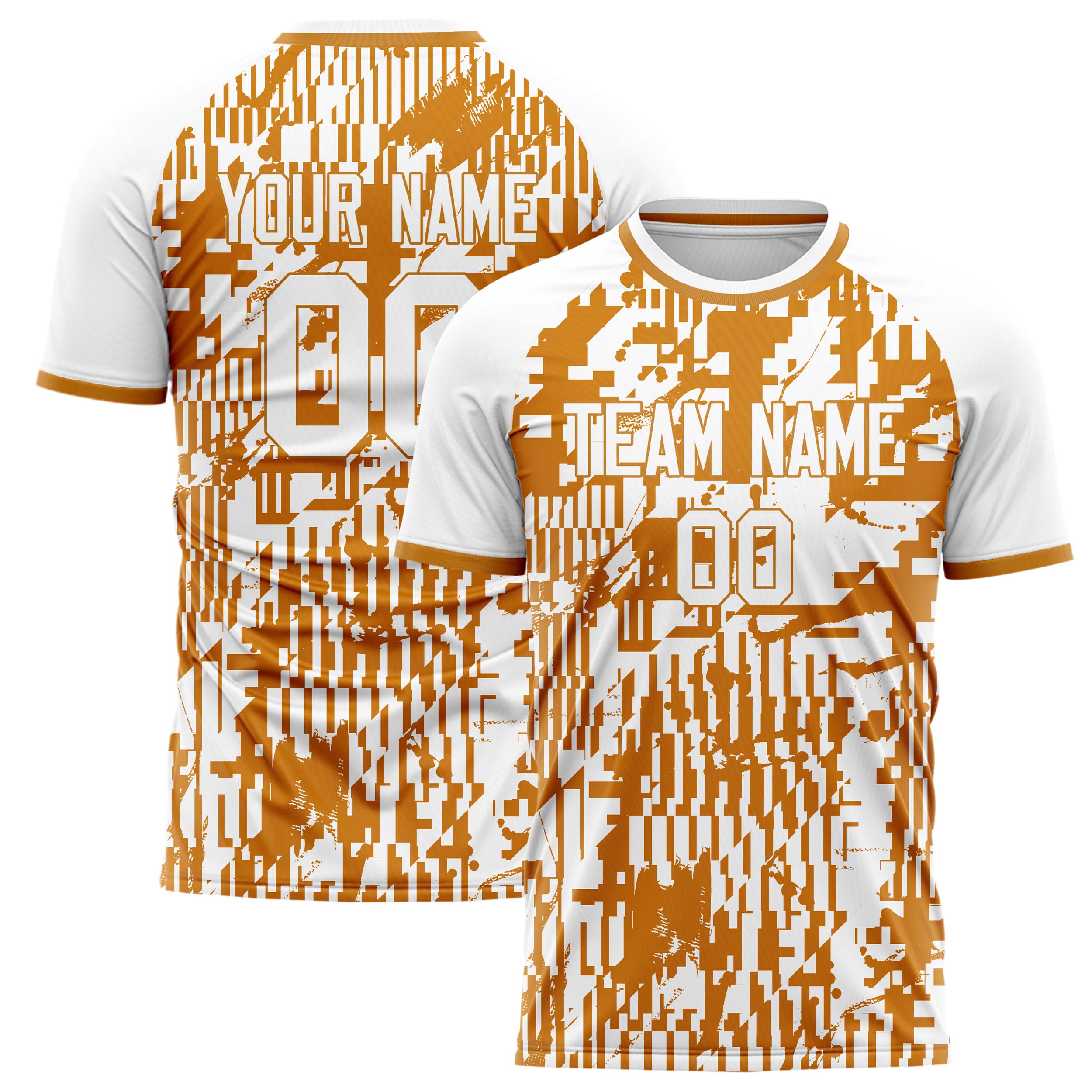 Personalized White & Orange Pattern Soccer Jersey