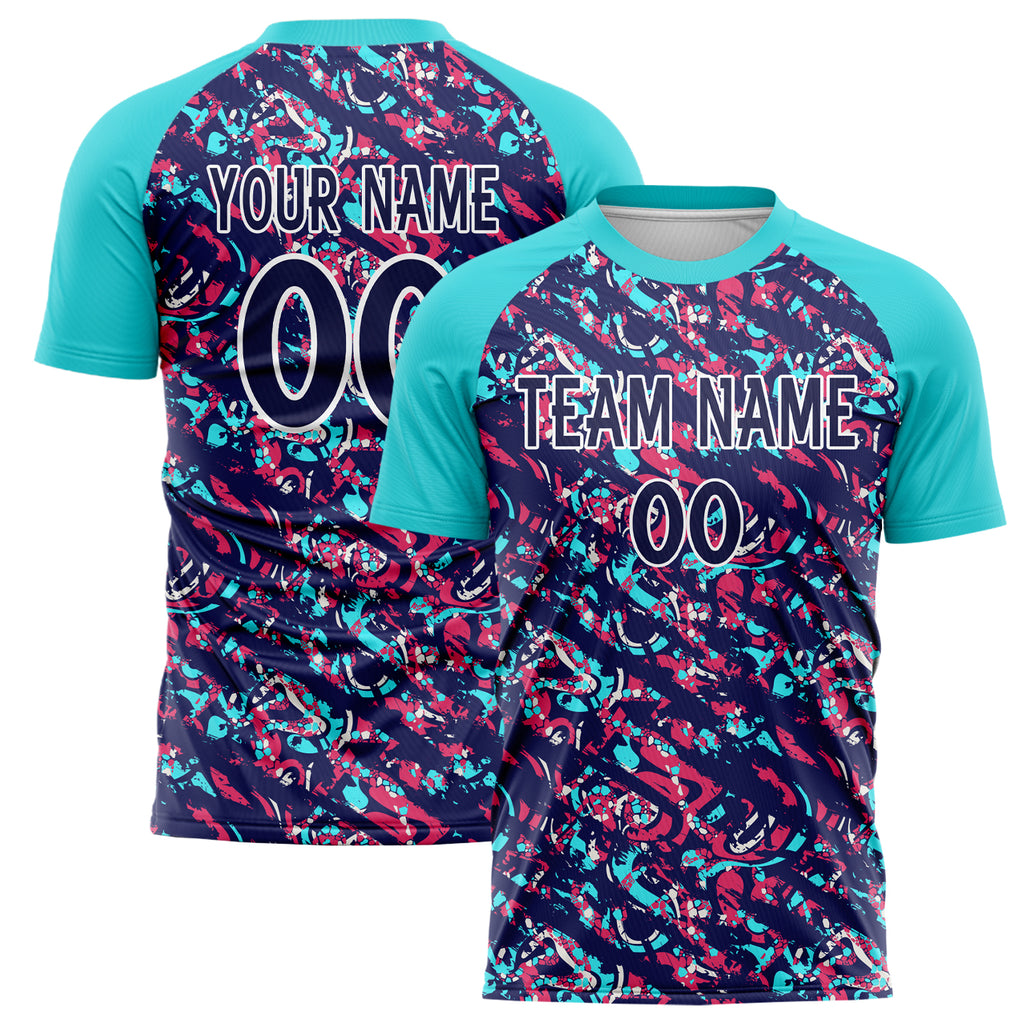 Personalized Navy & Teal Pattern Soccer Jersey