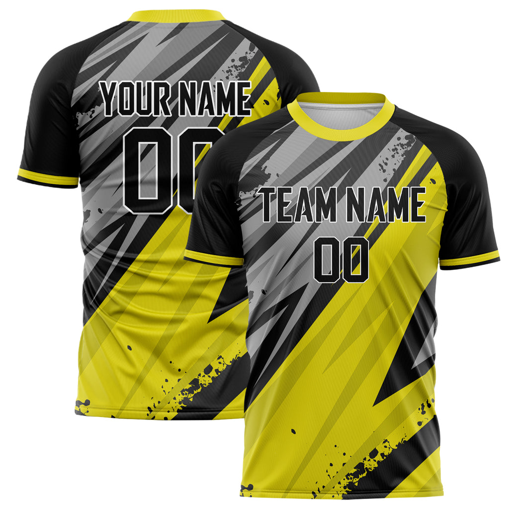 Personalized Yellow & Black Pattern Soccer Jersey