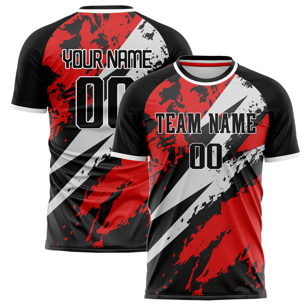 Personalized Red & Black Pattern Soccer Jersey