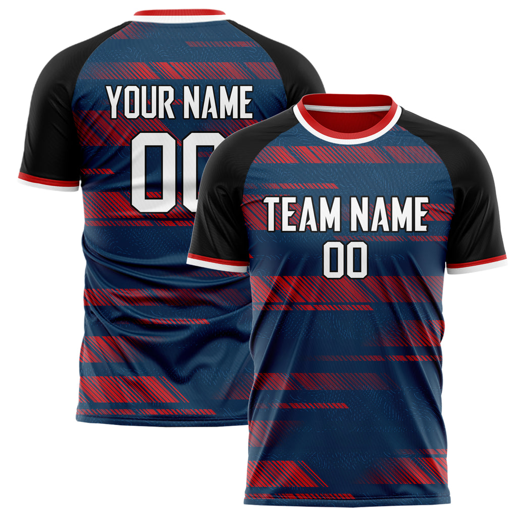 Personalized Navy & Red Pattern Soccer Jersey