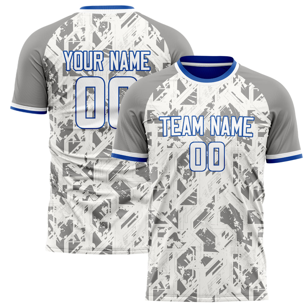 Personalized White & Gray Pattern Soccer Jersey