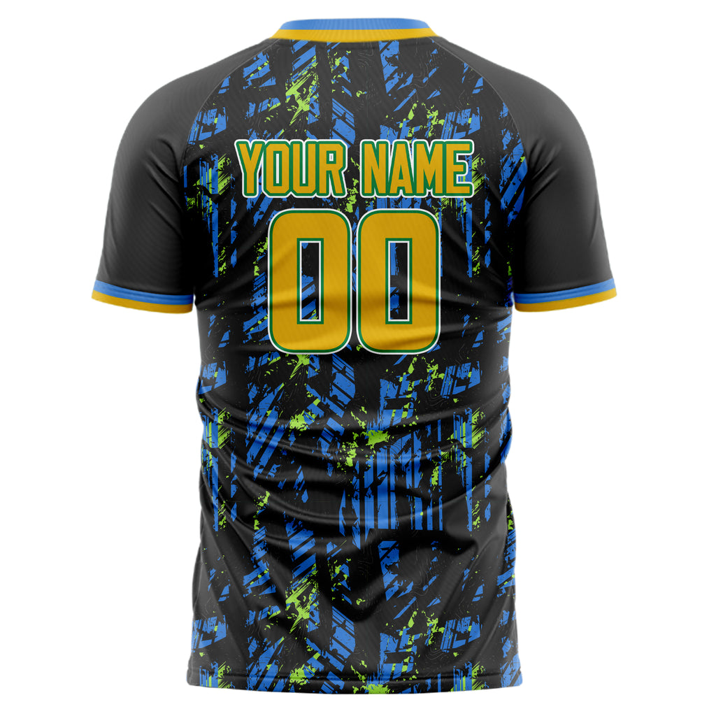Personalized Blue & Gold Pattern Soccer Jersey