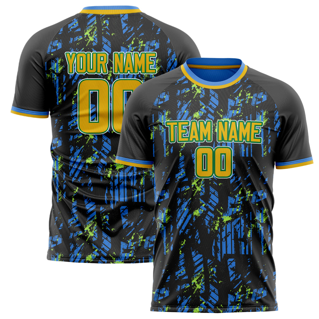 Personalized Blue & Gold Pattern Soccer Jersey