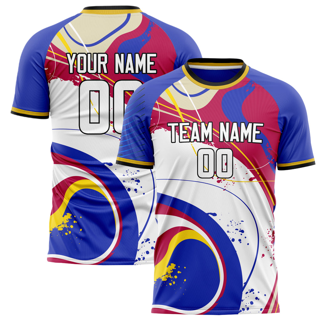 Personalized White & Blue Pattern Soccer Jersey