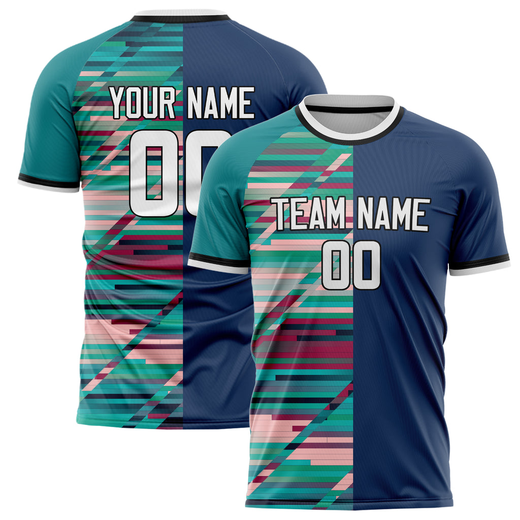 Personalized Navy & Teal Pattern Soccer Jersey