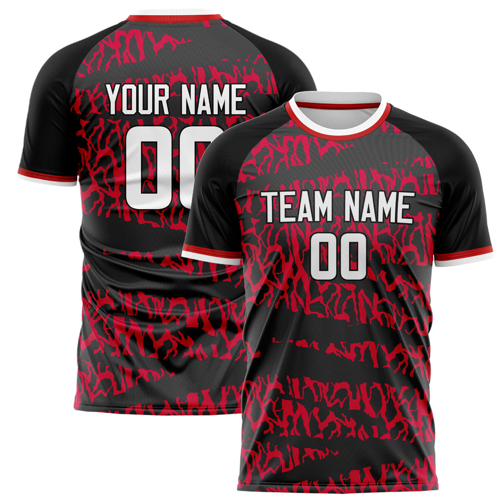 Personalized Red & Black Pattern Soccer Jersey