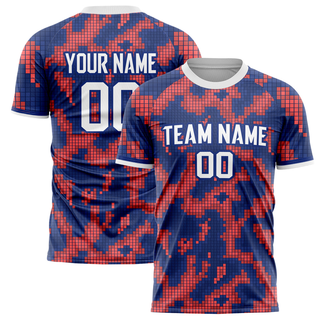 Personalized Red & Navy Pattern Soccer Jersey