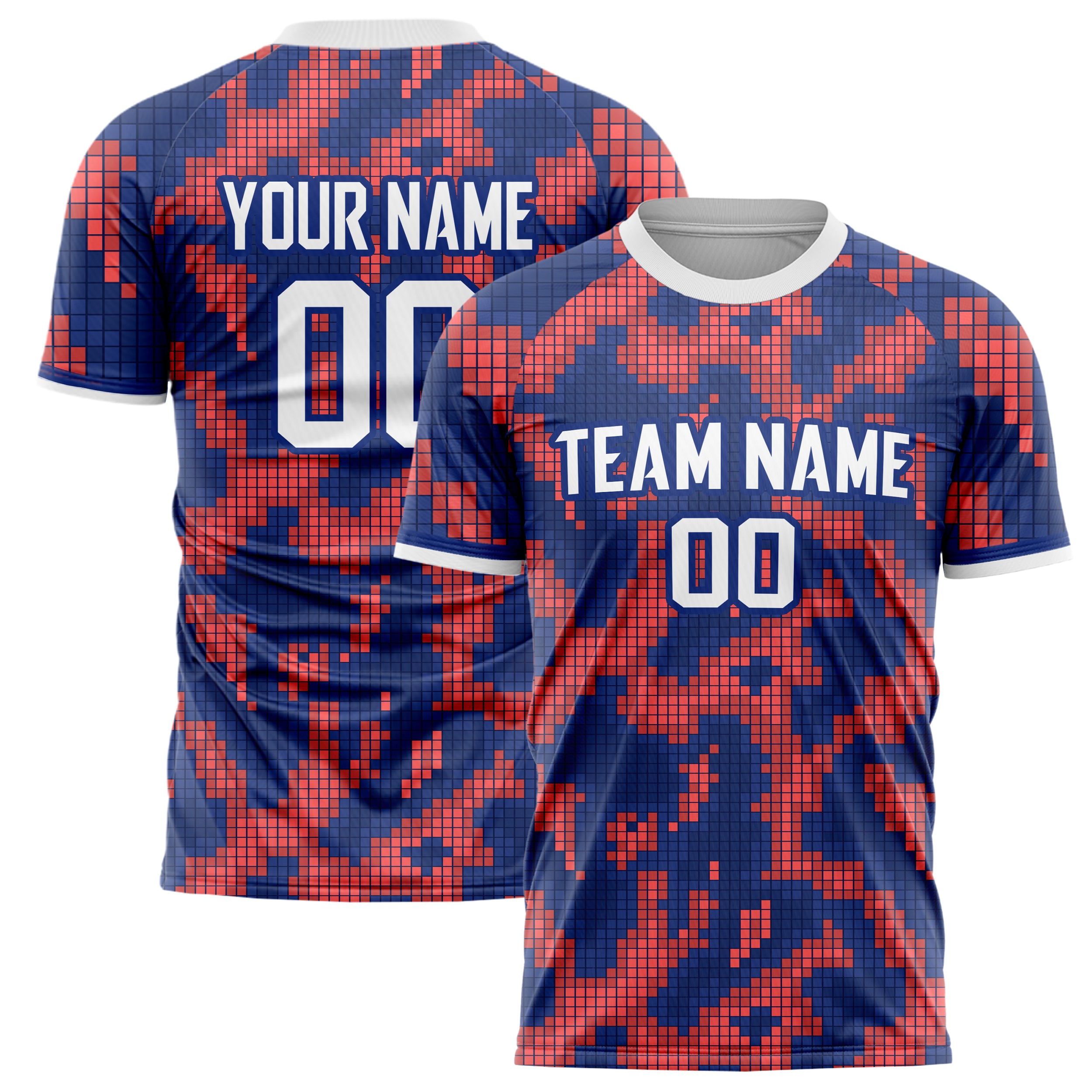 Personalized Red & Navy Pattern Soccer Jersey