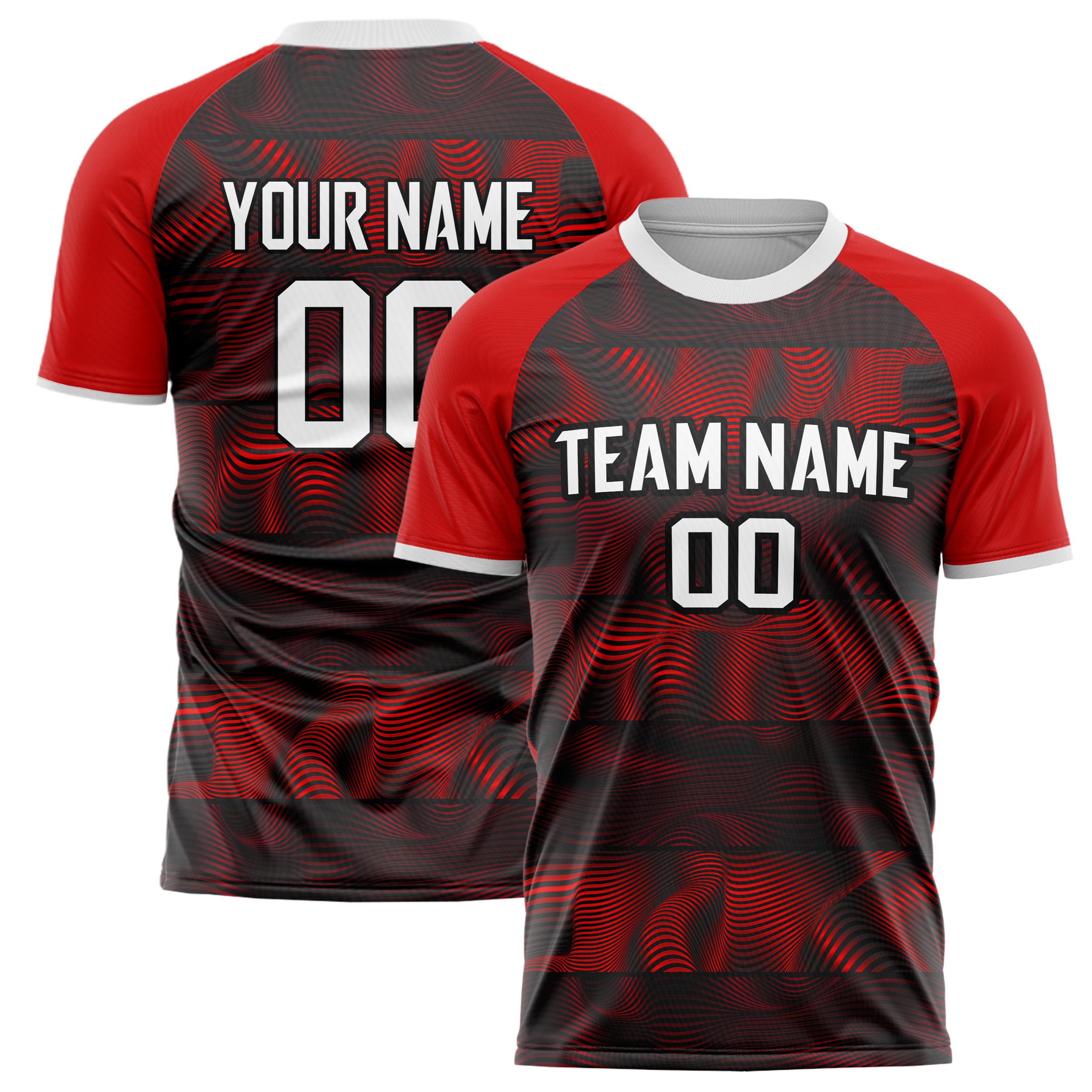 Personalized Black & Red Pattern Soccer Jersey