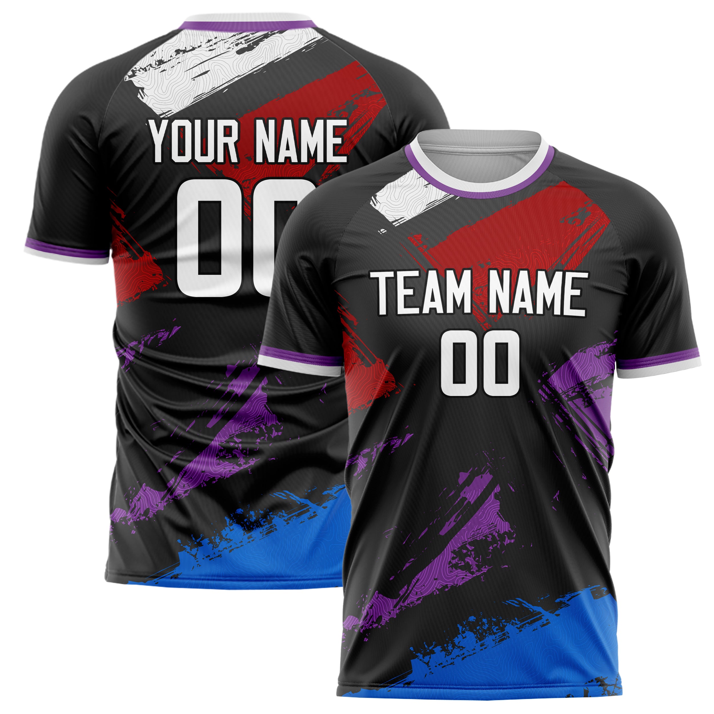 Personalized Black & Red Pattern Soccer Jersey