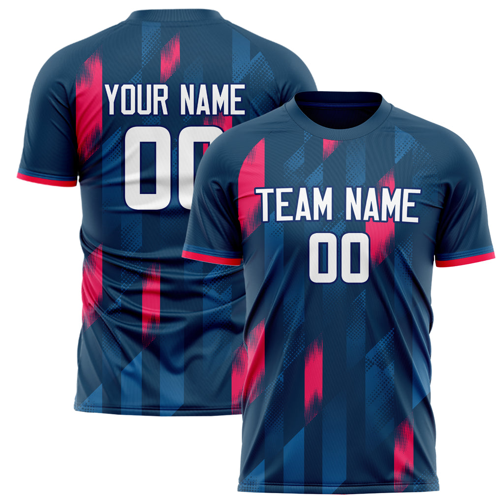 Personalized Navy & Red Pattern Soccer Jersey