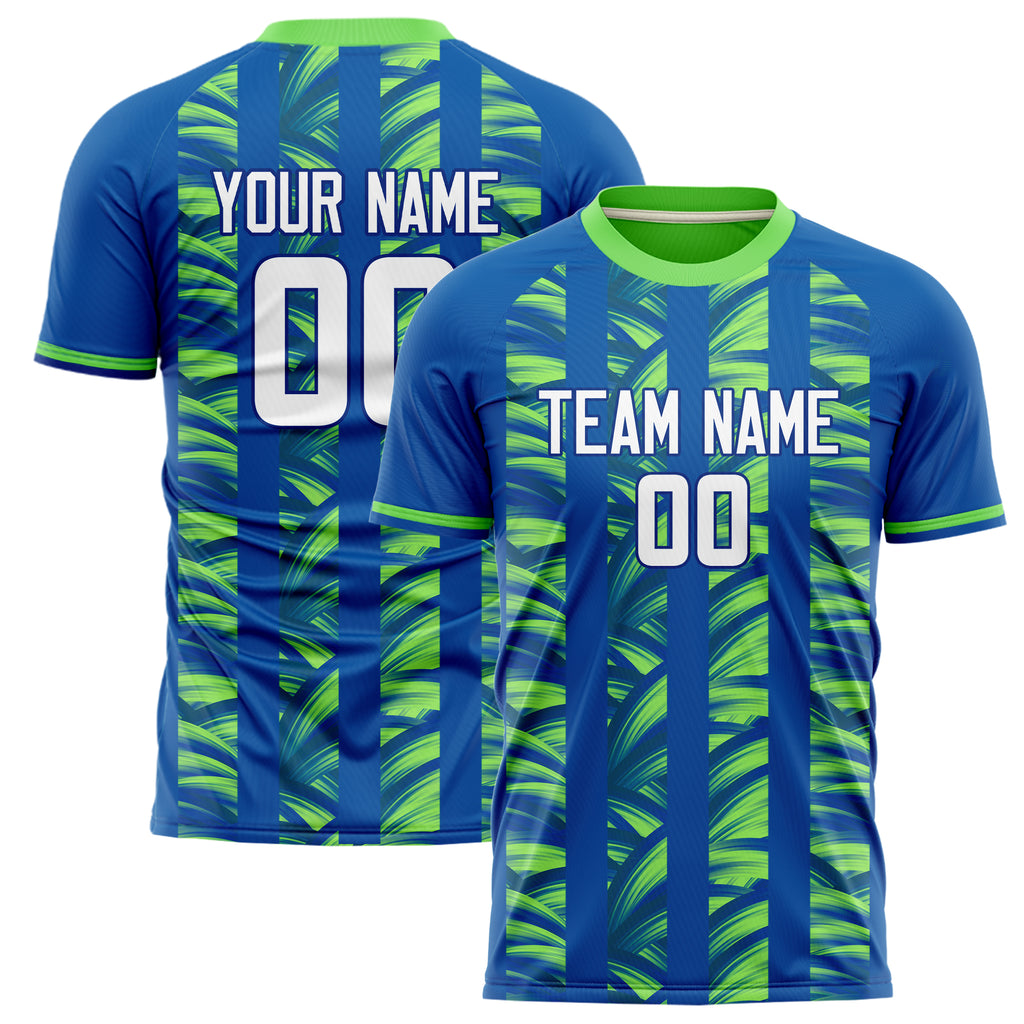 Personalized Blue & Neon Green Pattern Soccer Jersey