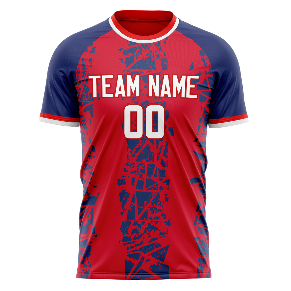 Personalized Red & Navy Pattern Soccer Jersey