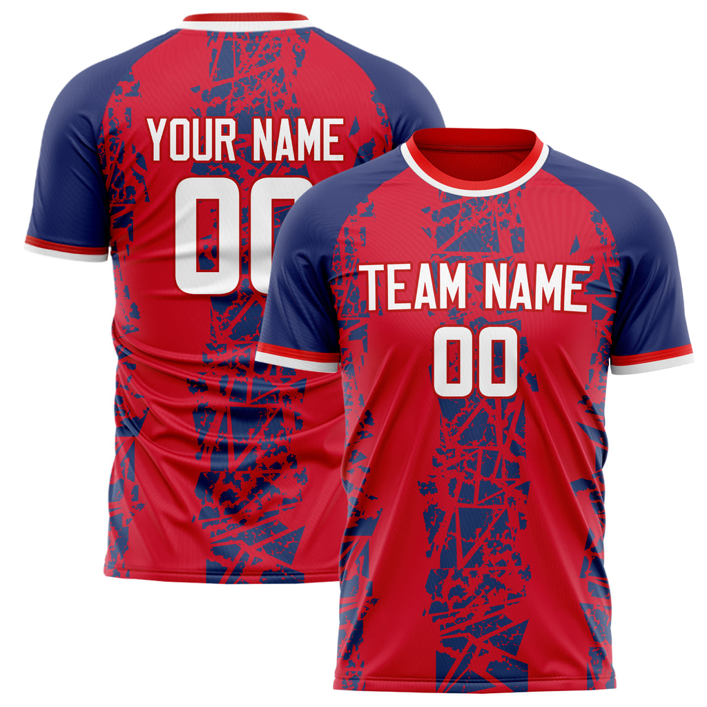 Personalized Red & Navy Pattern Soccer Jersey