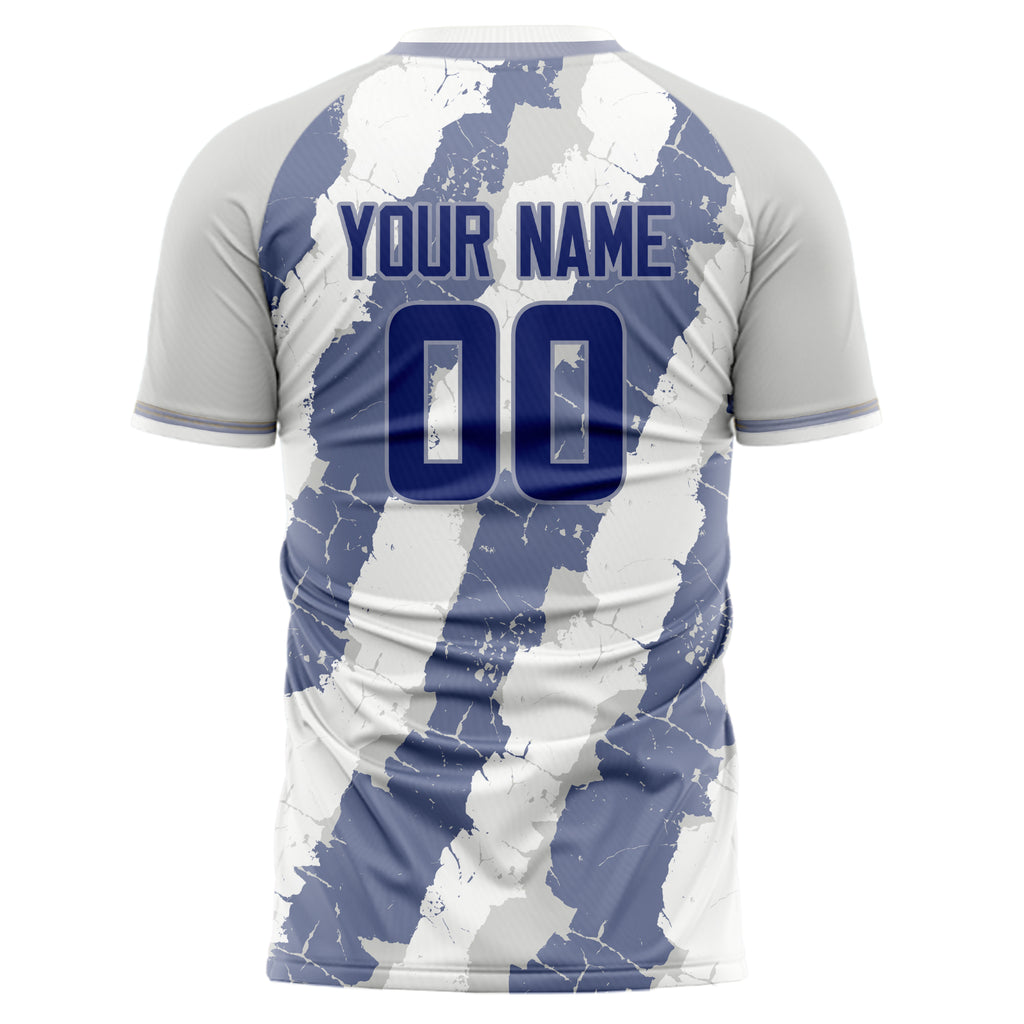 Personalized White & Greyish Blue Pattern Soccer Jersey