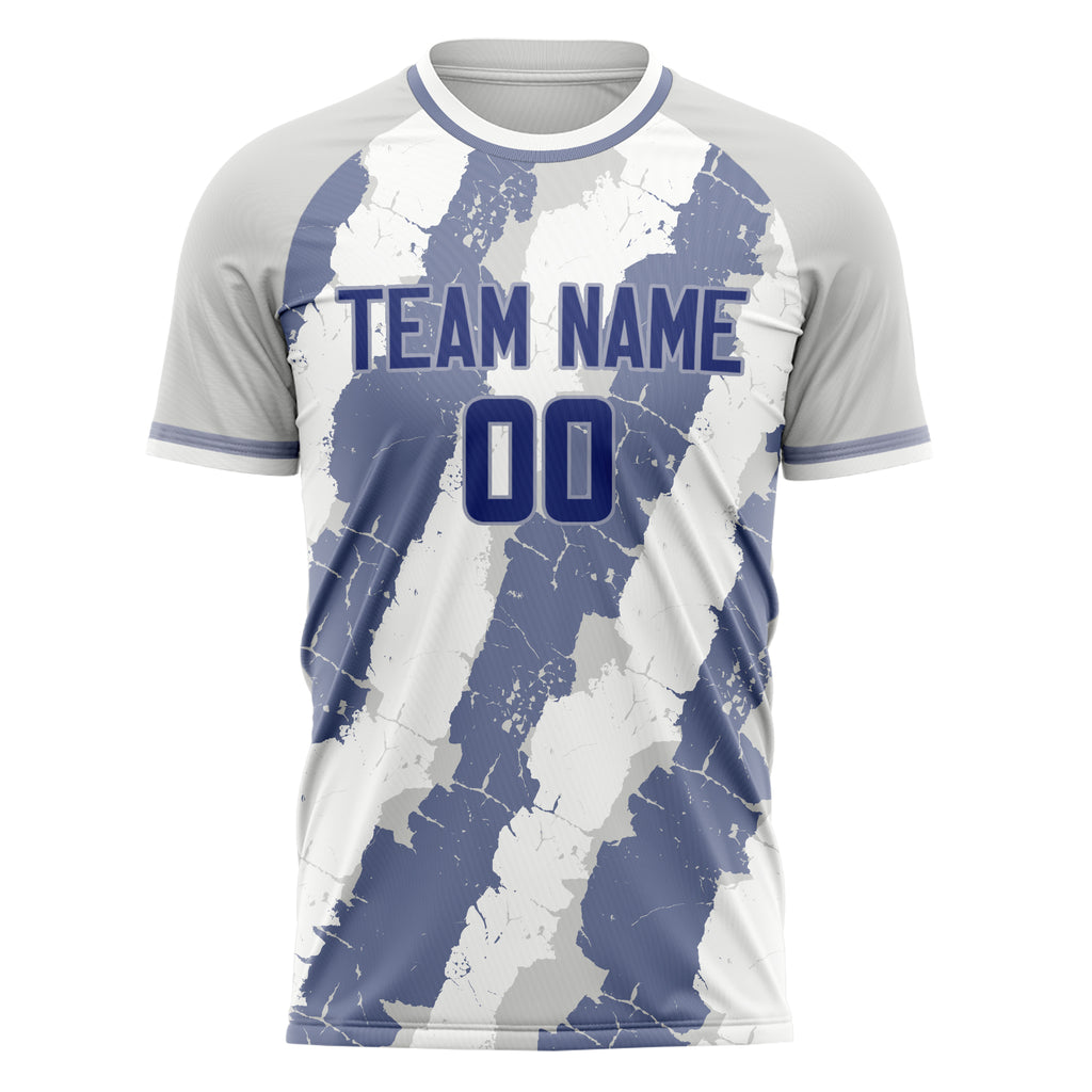 Personalized White & Greyish Blue Pattern Soccer Jersey