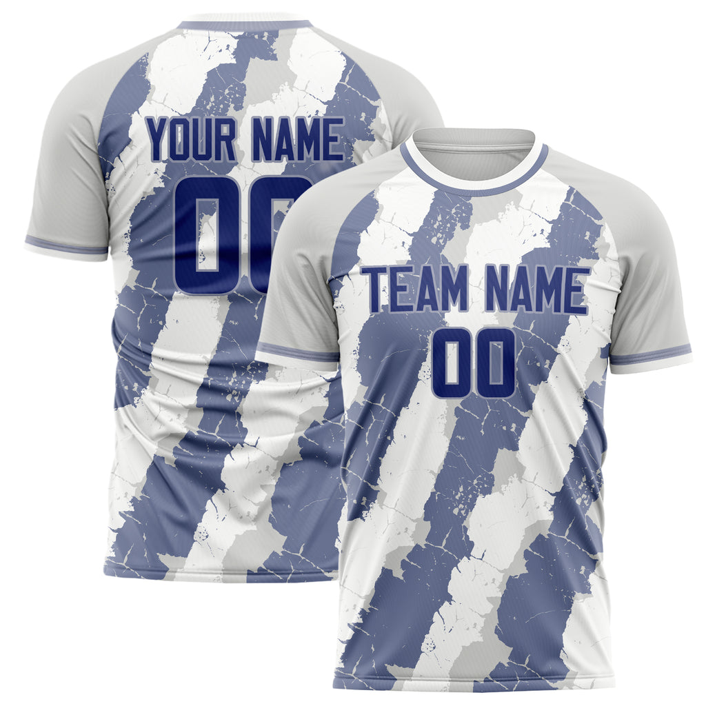 Personalized White & Greyish Blue Pattern Soccer Jersey