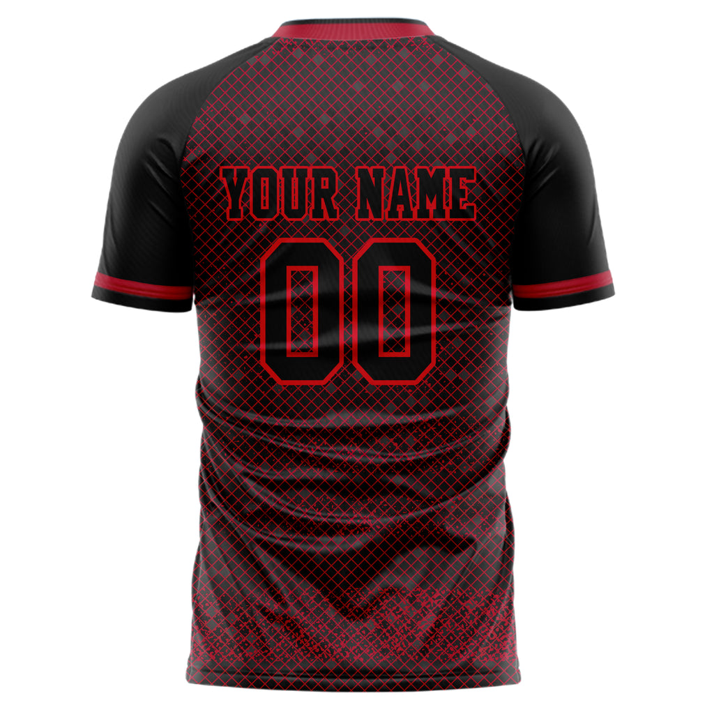 Personalized Black & Red Pattern Soccer Jersey