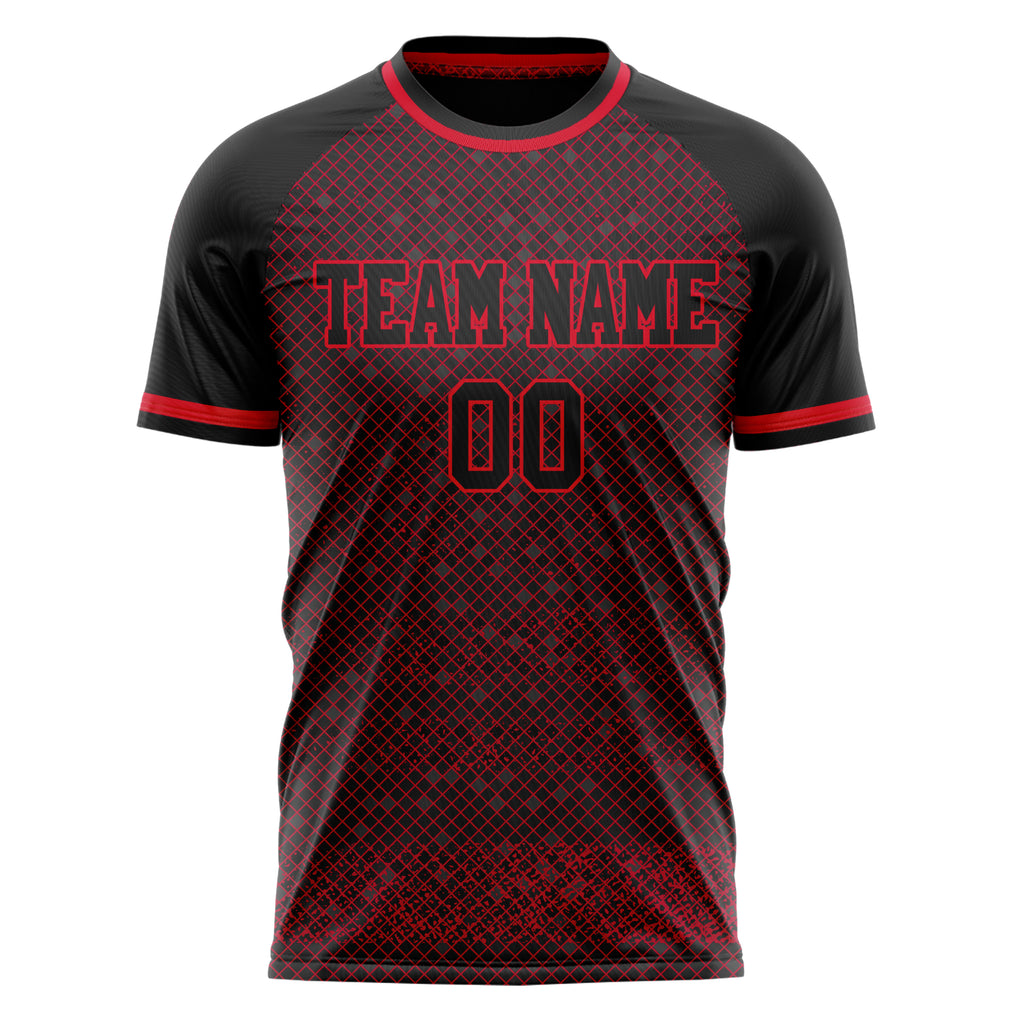 Personalized Black & Red Pattern Soccer Jersey